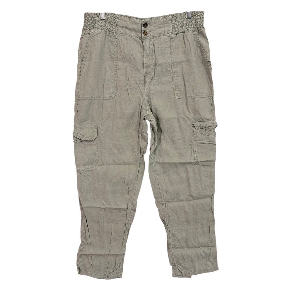 Nicole Miller Womens Pants Green Cargo Joggers Linen Blend Relaxed Straight M